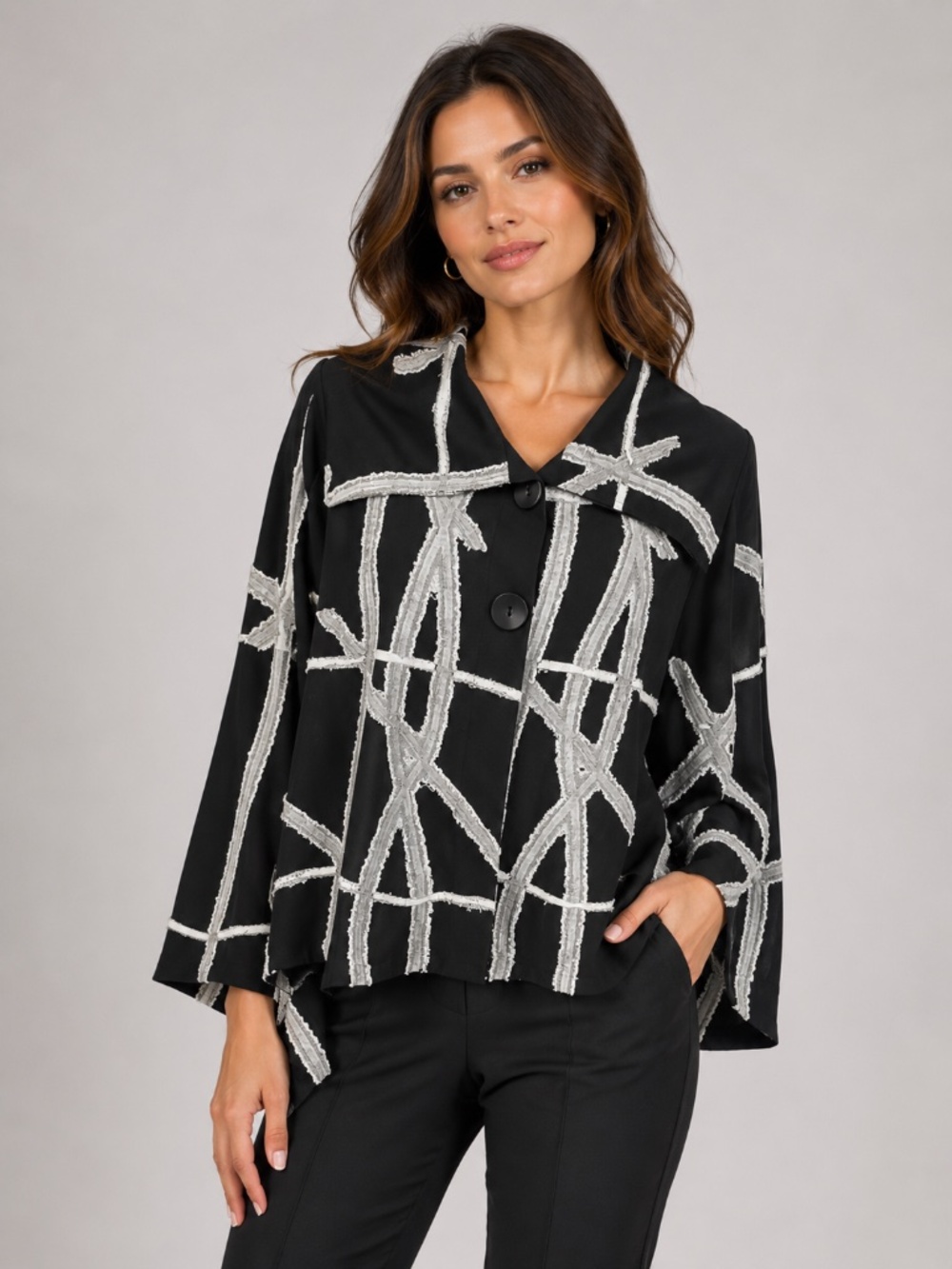 Damee Inc Jacket Small Oversized Black White Textured Lagenlook Minimalist Korea
